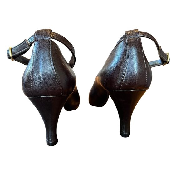 Vintage Jean Marie Chocolate Brown Leather Criss-Cross Strap Pumps Italy - Picture 12 of 15